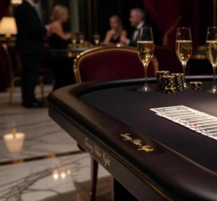 Stół pokerowy z kartami i żetonami w eleganckim, nastrojowym otoczeniu