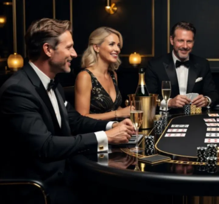Luksusowa scenografia stołu pokerowego w klimacie kasynowego lounge