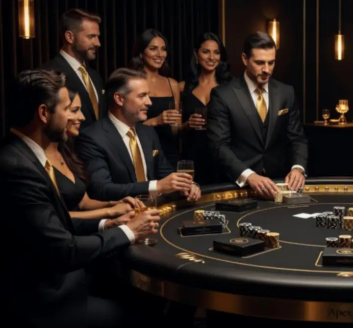 Strefa pokerowa z profesjonalnymi stołami i żetonami na eleganckim evencie